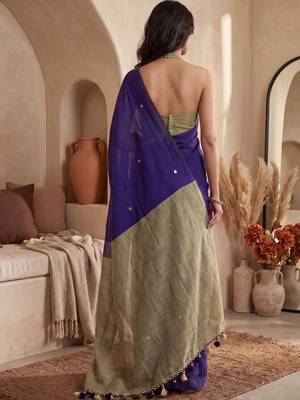Purple embellished sequinned  cotton designer khadi saree 4