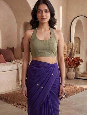 Purple embellished sequinned  cotton designer khadi saree 5