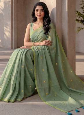 Sea green embellished sequinned  cotton designer khadi saree 1
