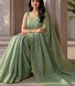 Sea green embellished sequinned  cotton designer khadi saree