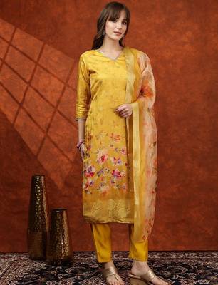floral printed v-neck straight kurta with trousers & dupatta 3