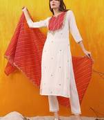 women embroidered kurta with trousers & dupatta