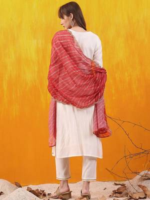 women embroidered kurta with trousers & dupatta 4