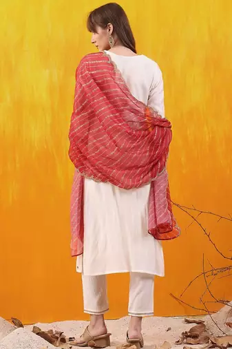 women embroidered kurta with trousers & dupatta