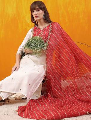 women embroidered kurta with trousers & dupatta 5