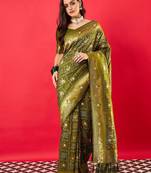 Green green bandhani woven design bandhani saree