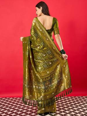 Green green bandhani woven design bandhani saree 2