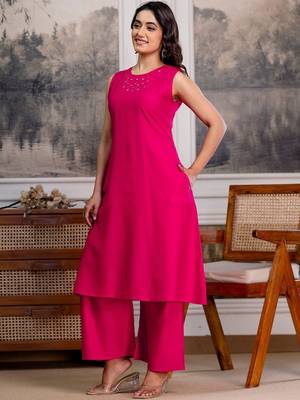 women regular mirror work kurta with palazzos 1