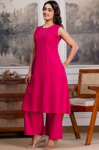women regular mirror work kurta with palazzos