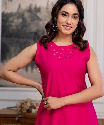 women regular mirror work kurta with palazzos 2