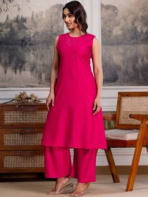 women regular mirror work kurta with palazzos 5