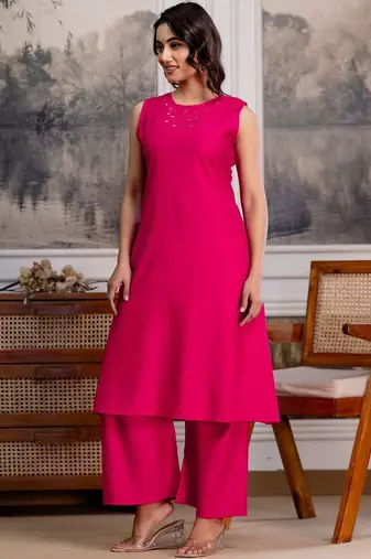 women regular mirror work kurta with palazzos