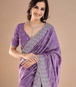 Lavender floral embroidered zari saree