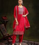 floral embroidered swarovski work kurta with trousers and dupatta