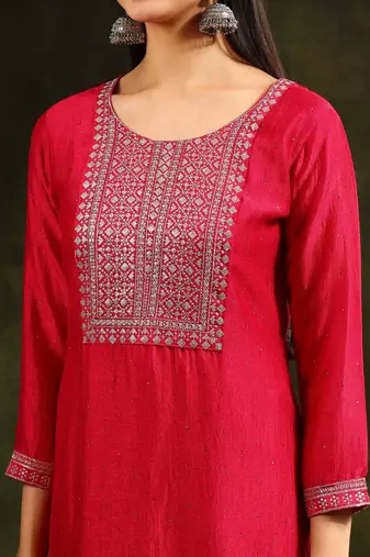 floral embroidered swarovski work kurta with trousers and dupatta