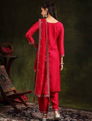 floral embroidered swarovski work kurta with trousers and dupatta 4