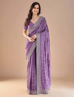 Lavender floral embroidered zari saree 2