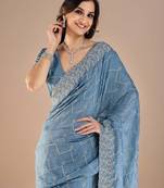 Blue embroidered beads and stones saree