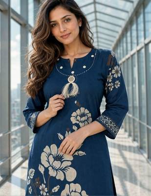 women floral printed regular thread work chanderi cotton kurta with palazzos 3