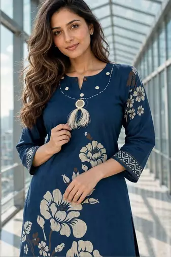 women floral printed regular thread work chanderi cotton kurta with palazzos
