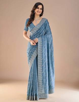 Blue embroidered beads and stones saree 2