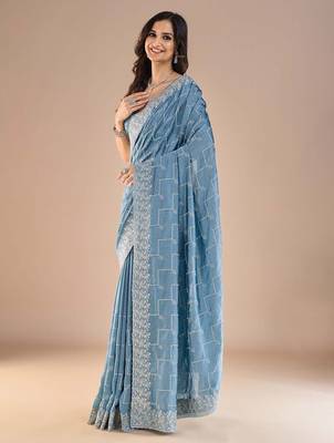 Blue embroidered beads and stones saree 4