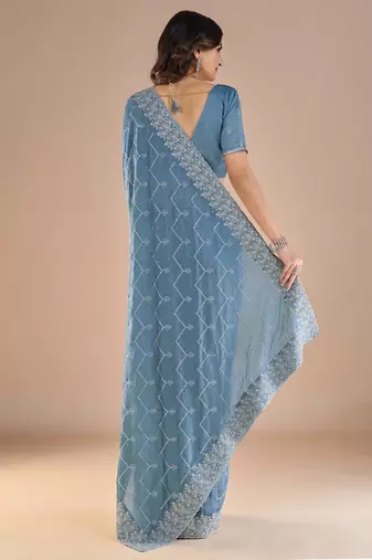 Blue embroidered beads and stones saree