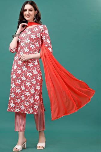 women floral printed kurta with trousers & with dupatta