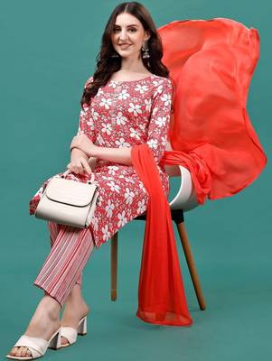 women floral printed kurta with trousers & with dupatta 3