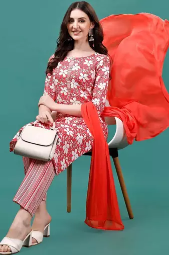 women floral printed kurta with trousers & with dupatta