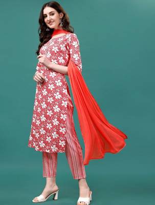 women floral printed kurta with trousers & with dupatta 5