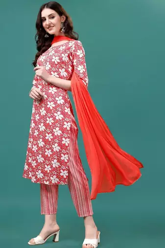 women floral printed kurta with trousers & with dupatta