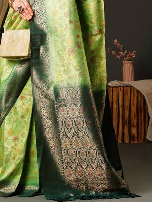 Green green & gold-toned ethnic motifs woven design zari kanjeevaram saree 5