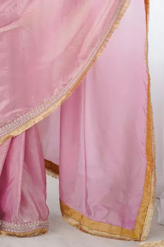 Pink embellished zari satin designer saree