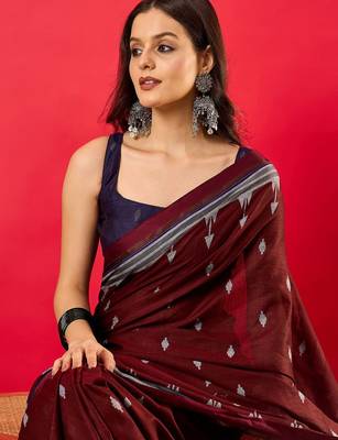 Maroon ethnic motifs printed zari bhagalpuri saree 1