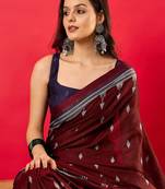 Maroon ethnic motifs printed zari bhagalpuri saree