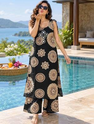 women ethnic motifs printed regular mirror work kurta with palazzos 1