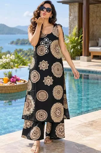 women ethnic motifs printed regular mirror work kurta with palazzos