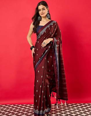 Maroon ethnic motifs printed zari bhagalpuri saree 2
