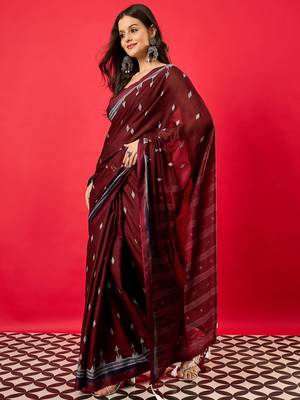 Maroon ethnic motifs printed zari bhagalpuri saree 3