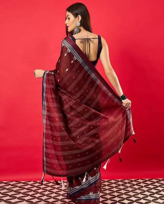 Maroon ethnic motifs printed zari bhagalpuri saree 4