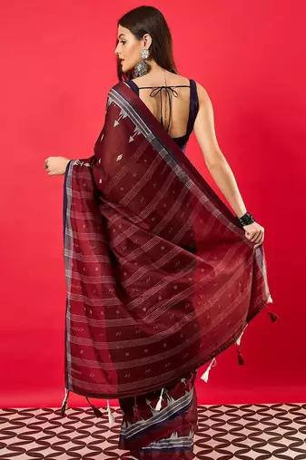 Maroon ethnic motifs printed zari bhagalpuri saree