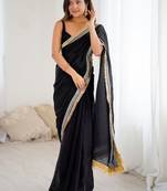 Black embellished satin saree
