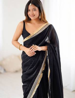 Black embellished satin saree 2