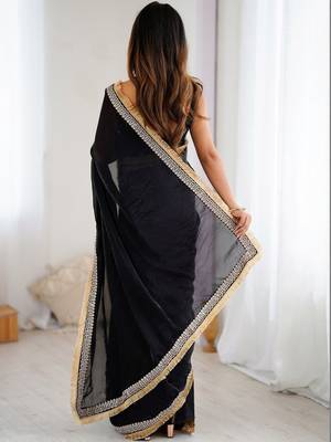 Black embellished satin saree 3