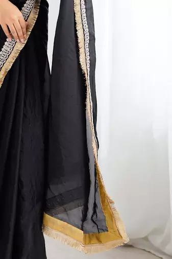 Black embellished satin saree