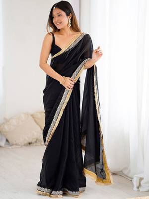 Black embellished satin saree 5