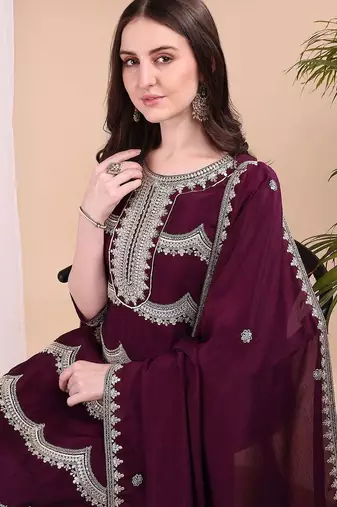 women ethnic regular thread work kurta with trousers with dupatta