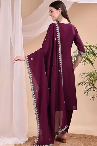 women ethnic regular thread work kurta with trousers with dupatta