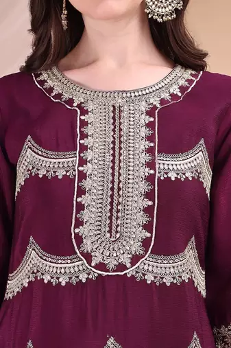 women ethnic regular thread work kurta with trousers with dupatta